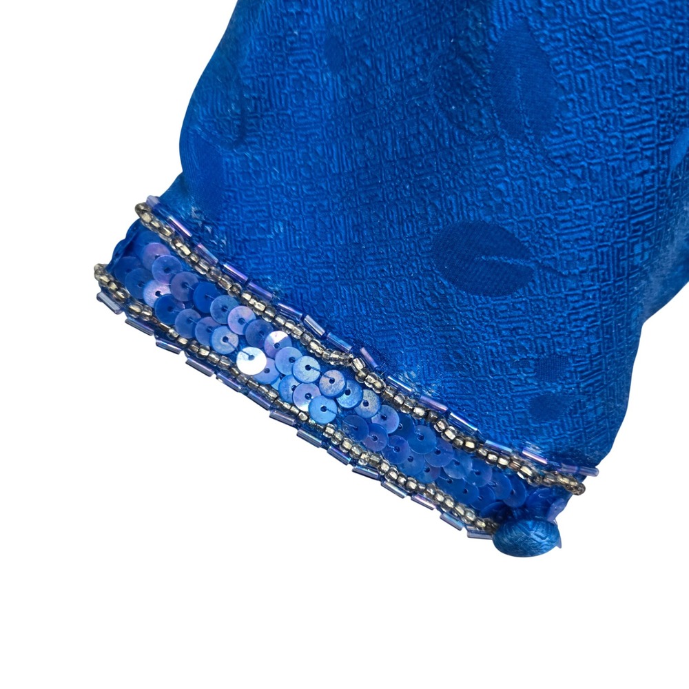 Vintage 80s AJ Bari Royal Blue Silk Jacquard Sequin Cocktail Dress Size 14 - Picture 5 of 12